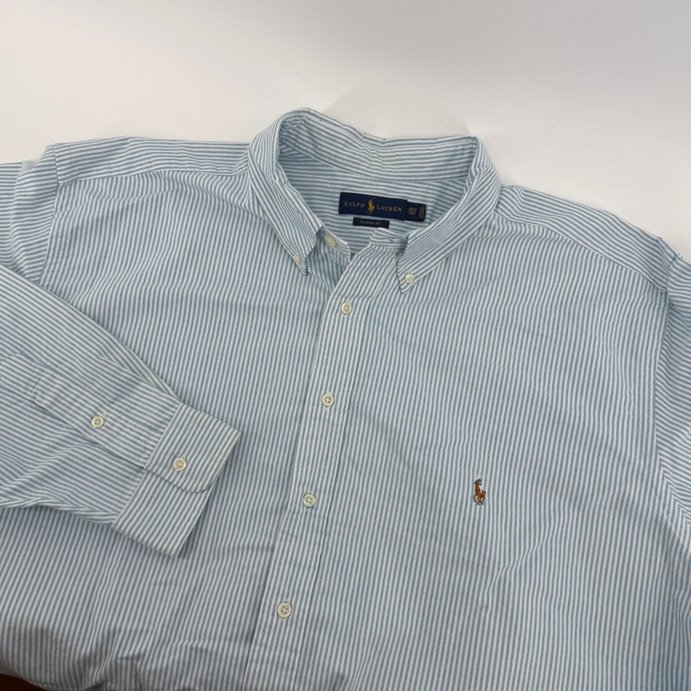 Ralph Lauren Mens 3XLT Tall Blue Striped Oxford Button Down Shirt Polo Pony